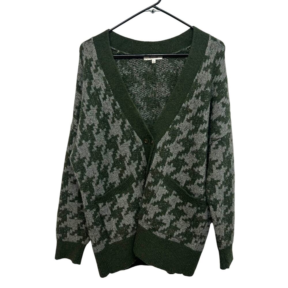 Cozy Academia Houndstooth Cardigan Madewell Green‎ Gray Sweater Size S